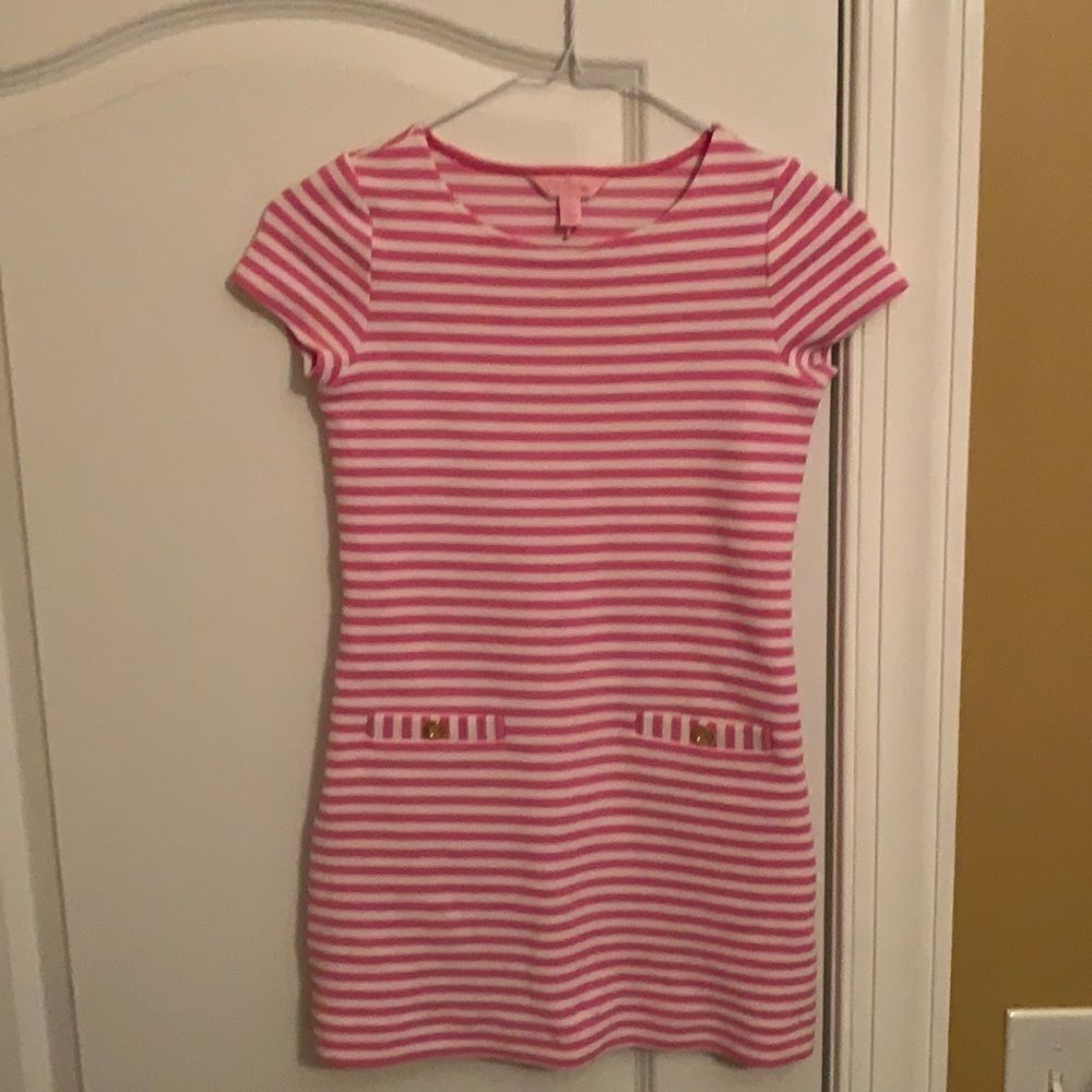 Girls Lilly Pulitzer pink striped dress size Large